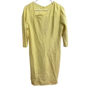 St John Womens Milano Knit Shift Dress 12 Citron 3/4 Sleeve Asymmetric Old Money